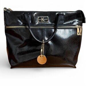 Kate Landry Black Patent Leather Purse Bag With Gold Tone Hardware